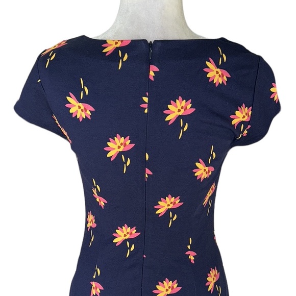 NWT Boden Rosetta Navy Blue Yellow Floral Ponte Knit Ruffle Dress - 6 - Picture 10 of 15